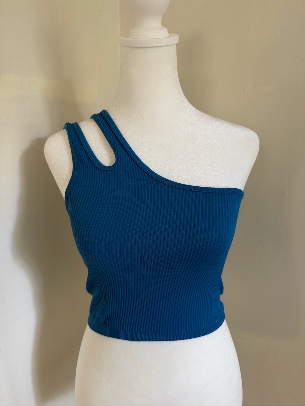 Zara One Shoulder Ribbed Blue Cropped Top Size XS/Small